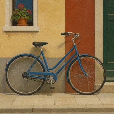 bicyle resting against a wall — Egg Tempera Painting Style