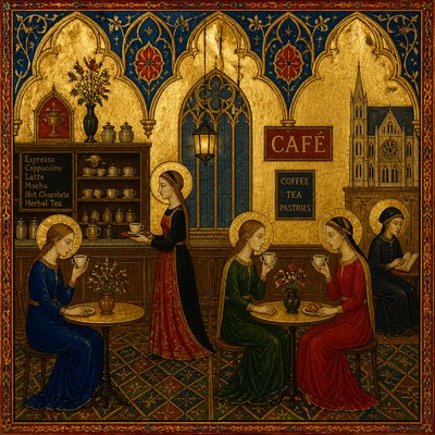 cozy cafe interior with warm lighting