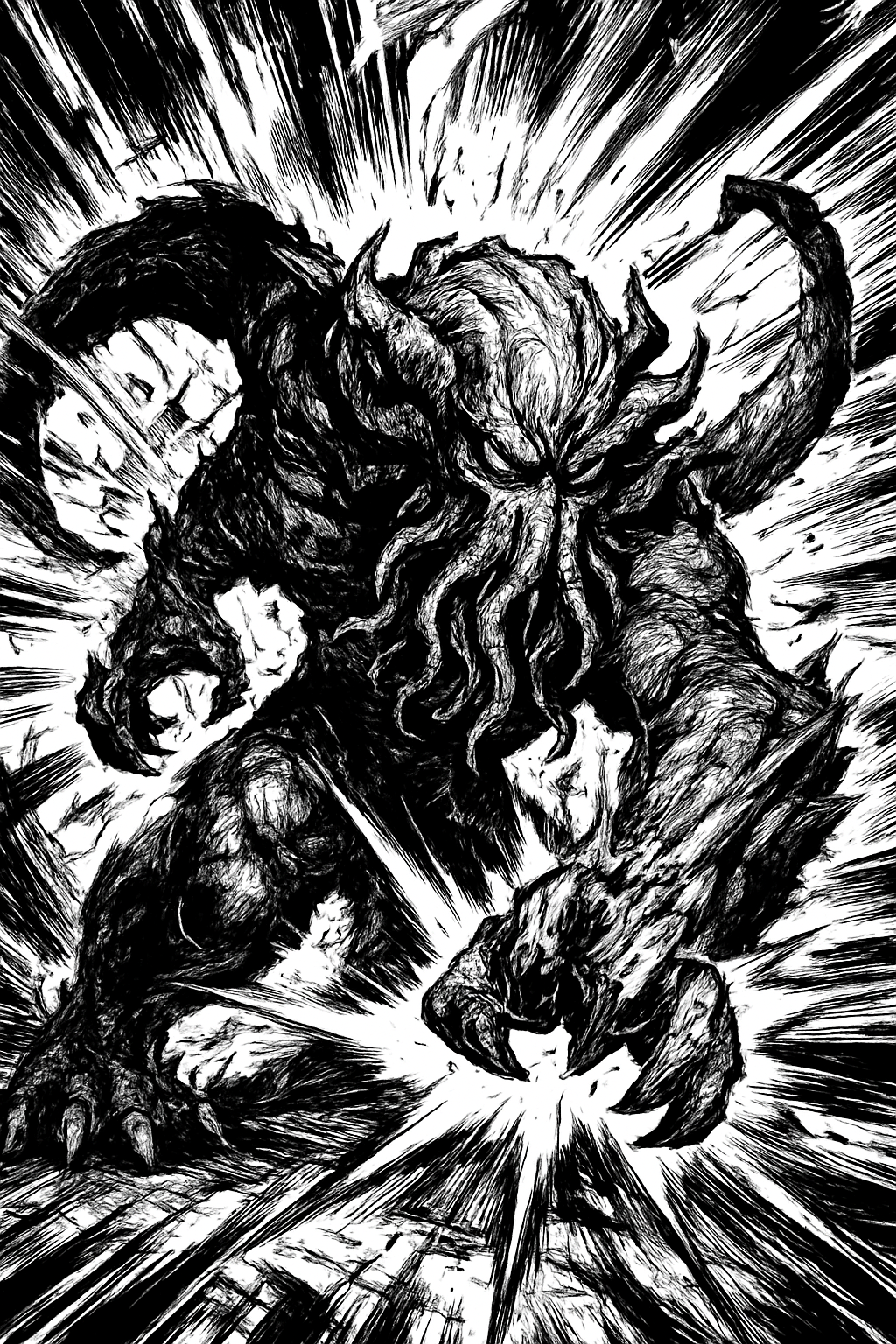 a green and brown monster with horns on it's head