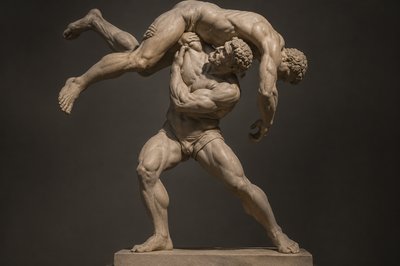 ancient greek wrestler lifting his opponent in the air