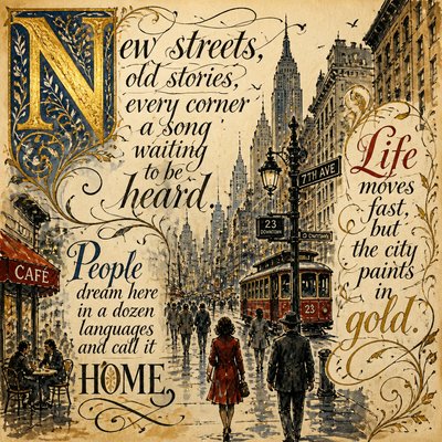 urban street with city activity — Lettering Art Style