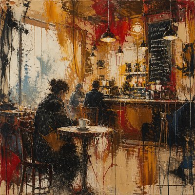 cozy cafe interior with warm lighting