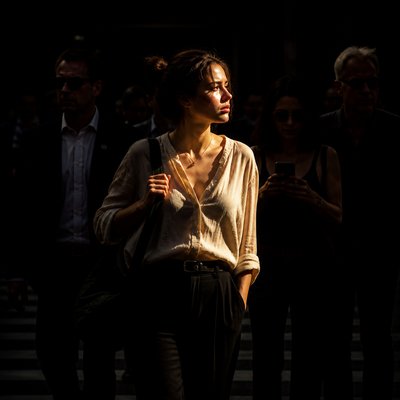 urban street with city activity — Chiaroscuro Art Style