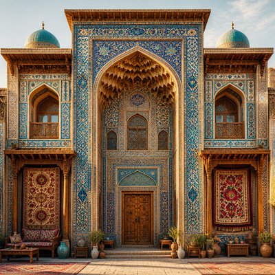 house with front view — Uzbek Art Style
