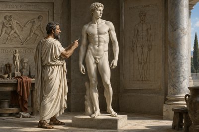 Polyclitus and ancient greek athlete in contrapposto pose
