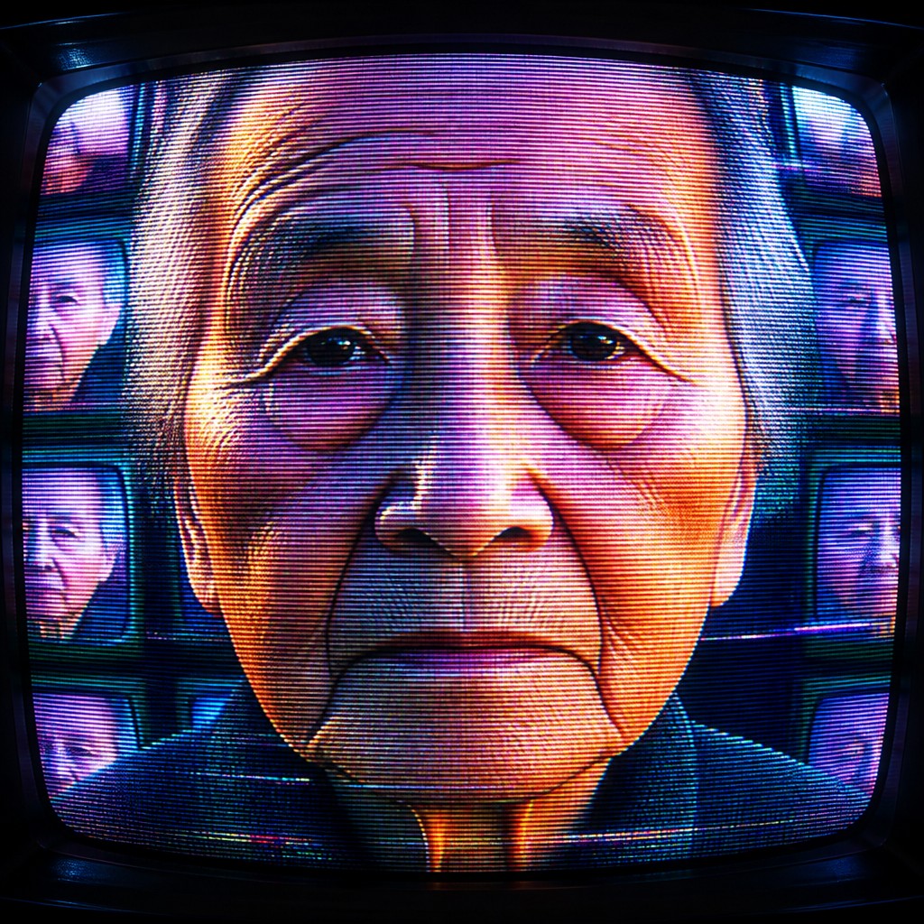 close-up portrait of an elderly person with expressive weathered features — Video Art Style