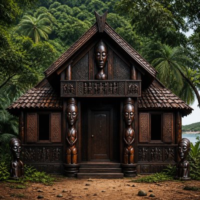 house with front view — Equatorial Guinea Art Style