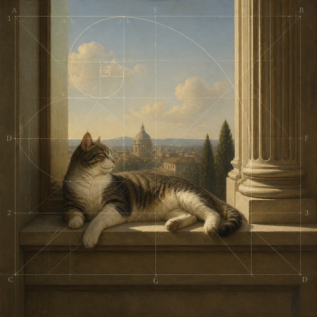 a cat lounging in a sunlit window — Classical Proportion Art Style