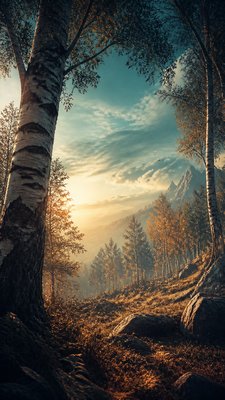 a serene birch forest in soft morning light, no people, no text