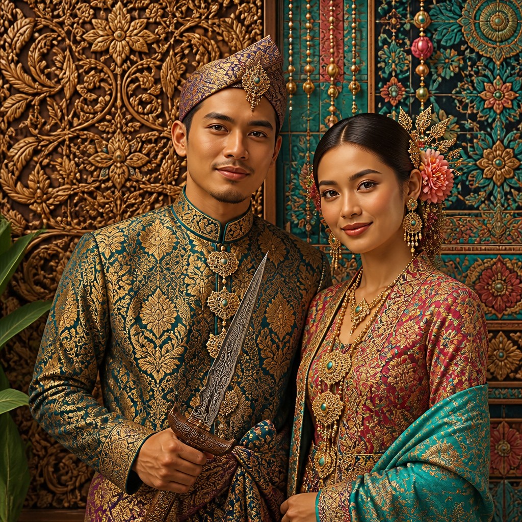 portrait of two people together — Malaysian Art Style
