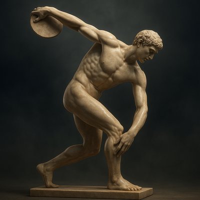 a statue of a man holding a disc