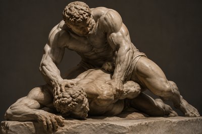 ancient greek wrestler pinning opponent to the ground