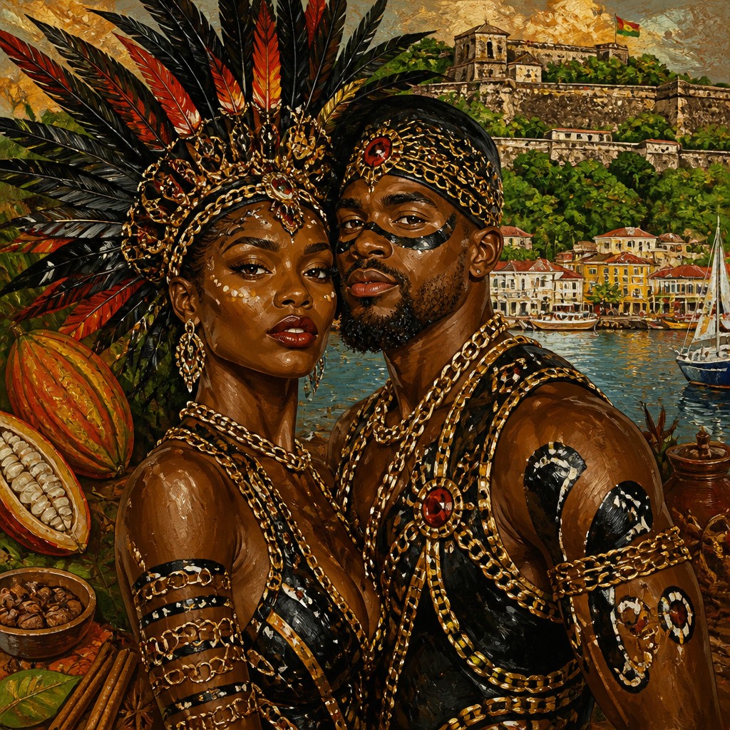 portrait of two people together — Grenadian Art Style