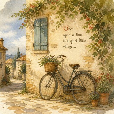 bicyle resting against a wall — Storybook Watercolor