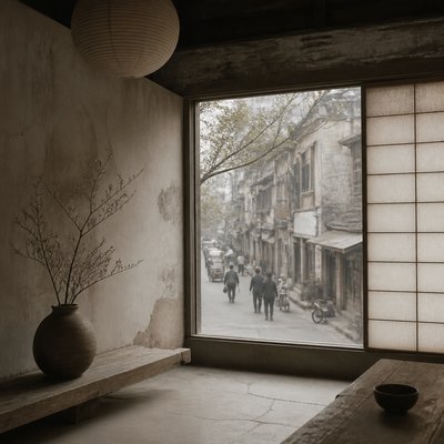 urban street with city activity — Wabi-Sabi Interior Design