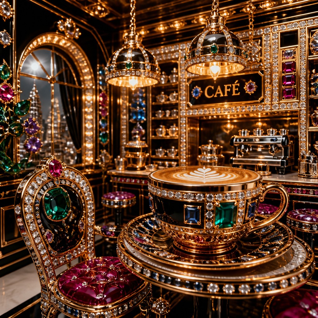 cozy cafe interior with warm lighting