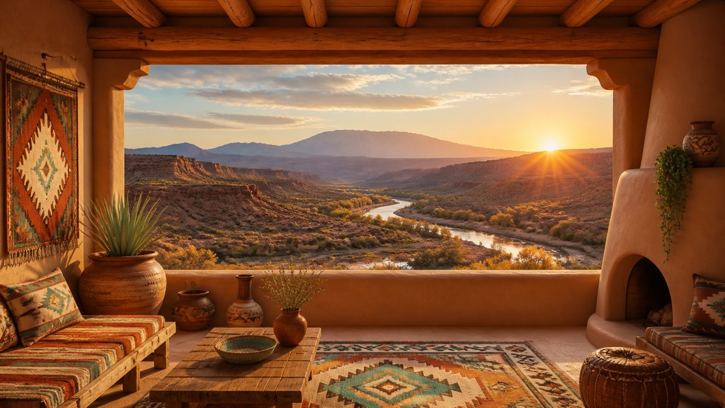 a vast valley with a river winding toward distant mountains at sunrise, no people, no text