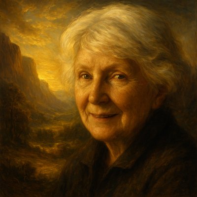 a painting of an older woman smiling