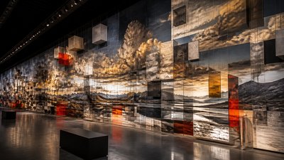 sweeping panoramic landscape with a dramatic sky
