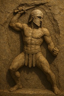 a statue of a man holding a sword