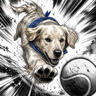 portrait of a golden retriever wearing a blue bandana, warm plain backdrop, no text