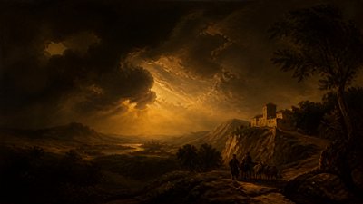 sweeping panoramic landscape with a dramatic sky