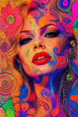 Luxury contemporary pop-art portrait, bold graphic shapes, dramatic red lips, black eyeliner, dimensional mixed-media texture, glossy magazine aesthetic, artistic paint splashes, rhinestones and beads, sophisticated gallery wall art, highly detailed, unique composition, not cartoonish