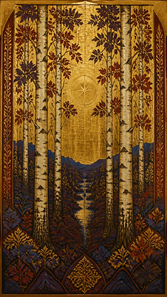 a serene birch forest in soft morning light, no people, no text