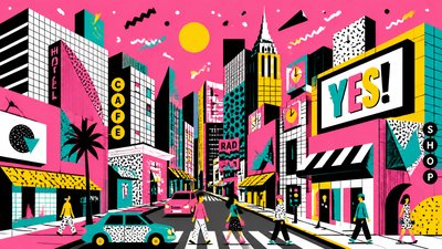 bustling city street panorama at dusk