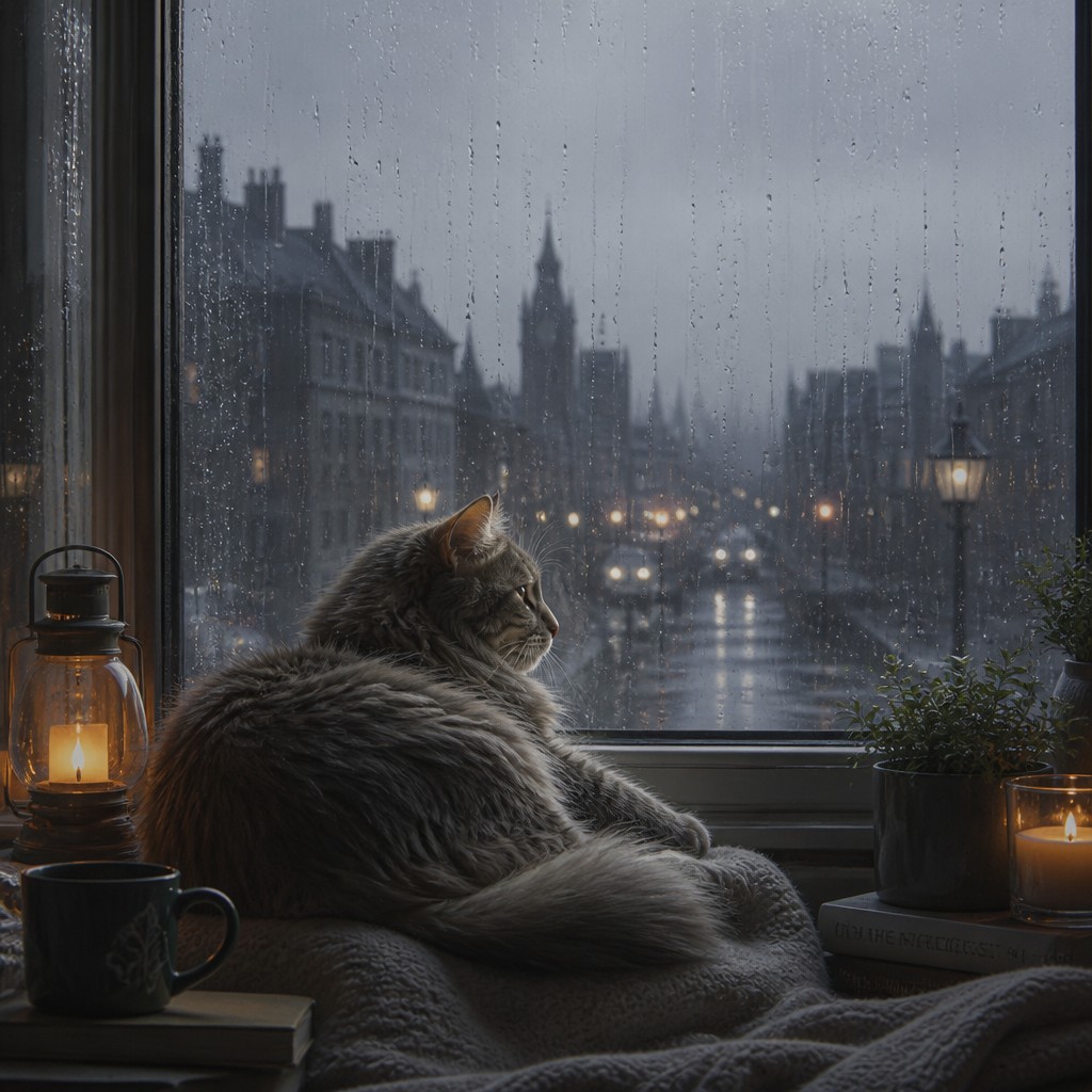 a cat lounging in a sunlit window — Rainy Day Aesthetic