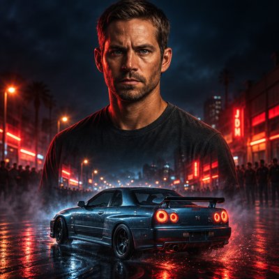 a man standing next to a car on a wet street