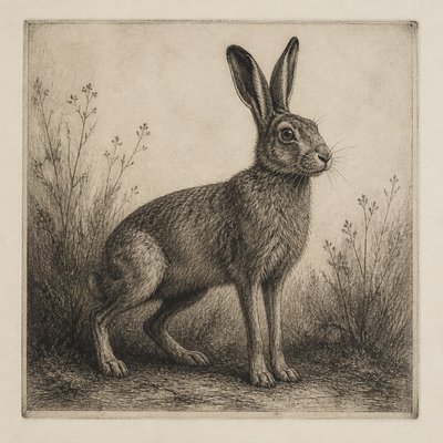 animal standing in natural pose — Etching Print Style