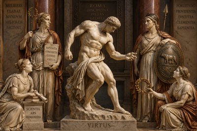 a statue of a man standing next to other statues