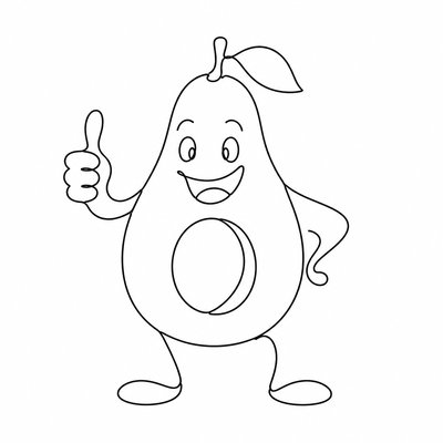a happy avocado character giving a thumbs up, bold readable design on a plain background, no text