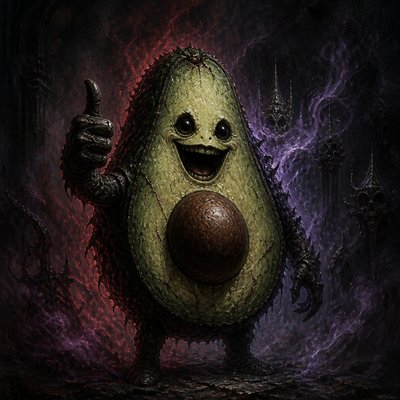 a happy avocado character giving a thumbs up, bold readable design on a plain background, no text