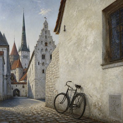 bicyle resting against a wall — Estonian Art Style