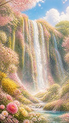 towering waterfall cascading down a cliff