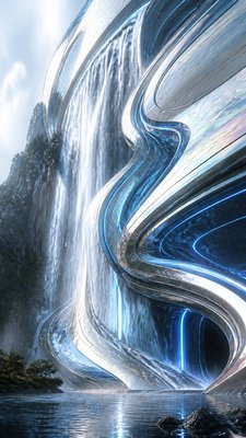 towering waterfall cascading down a cliff