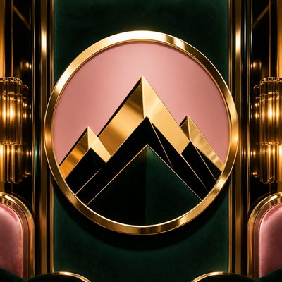 an emblem of a mountain peak inside a circle, simple bold shapes on a plain background, no text or lettering