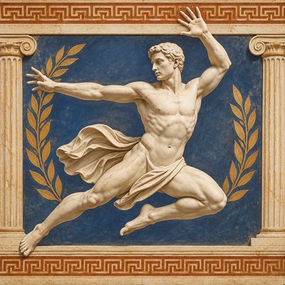 a statue of a man leaping in the air