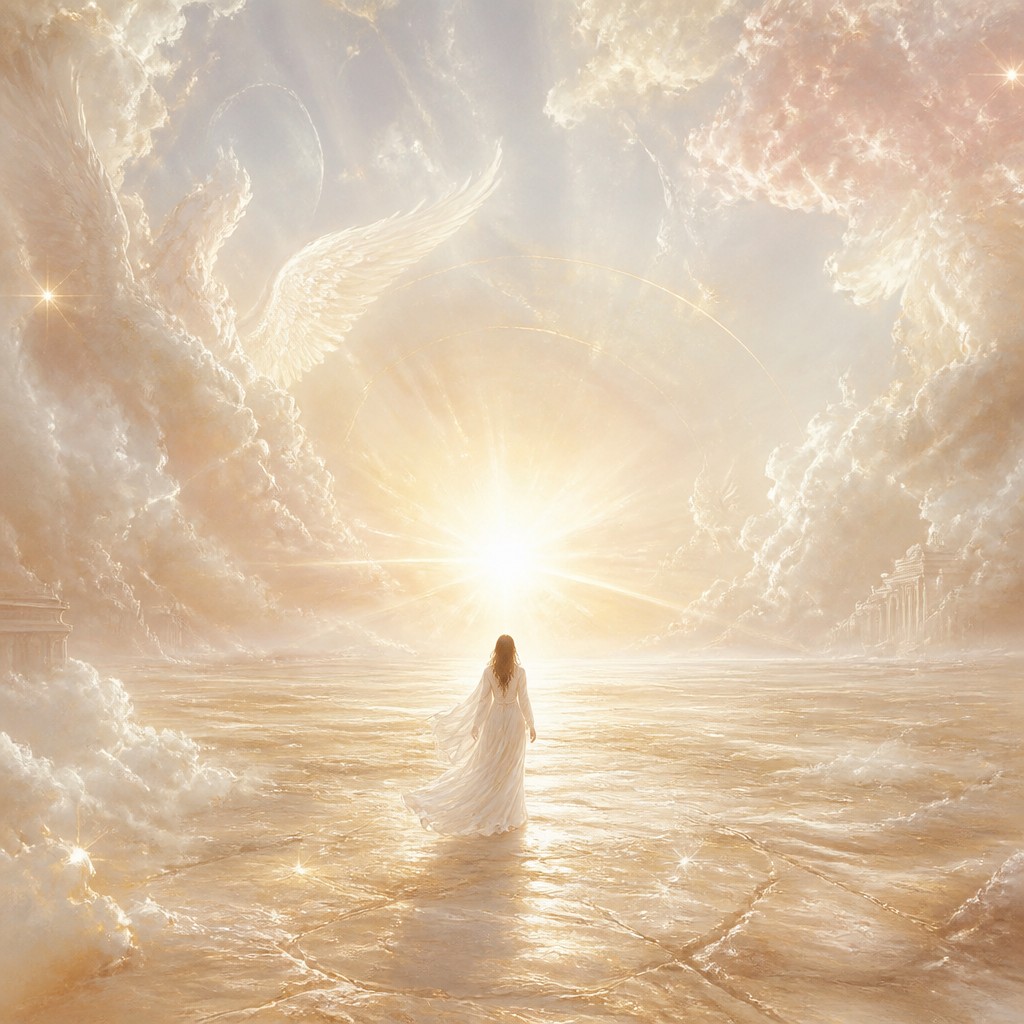 a solitary figure walking toward a glowing horizon across an empty plain, moody atmosphere, no text or lettering