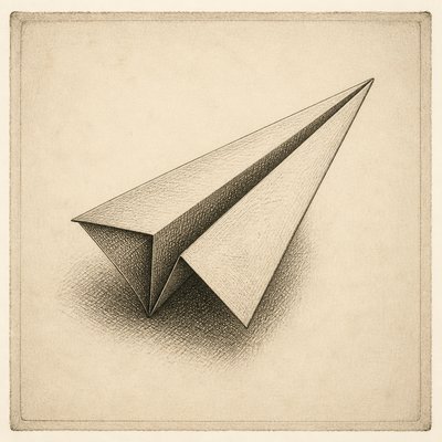 a paper plane, clean minimal composition on a plain background, no text