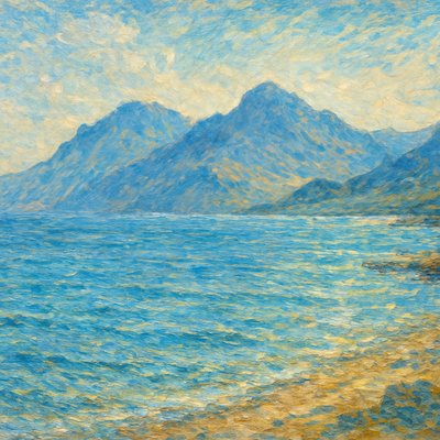 serene landscape with mountains and water