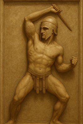 a statue of a man holding a sword