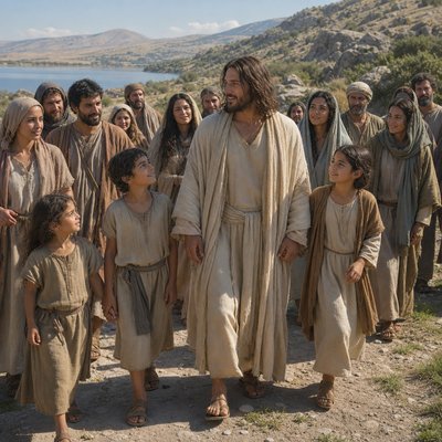 men, women, and children follow as disciples of Christ