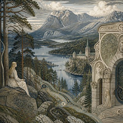 serene landscape with mountains and water