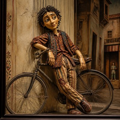 bicyle resting against a wall — Puppet Art Style