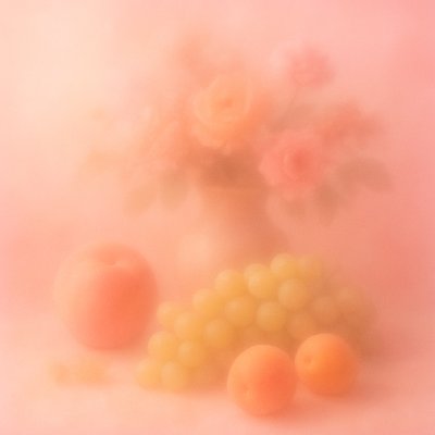 still life arrangement of fruits and flowers