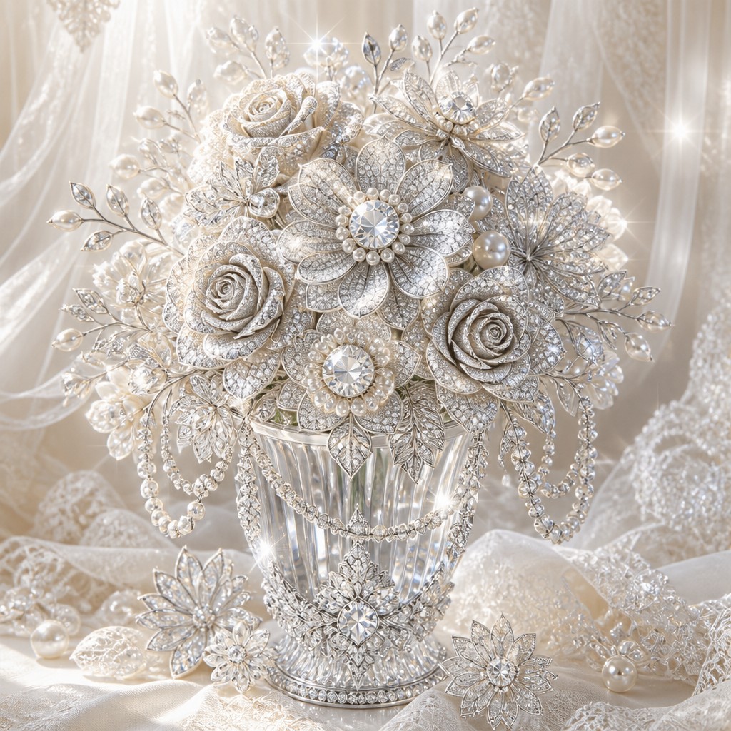 bouquet of flowers in a glass vase — Bridal Jewelry Design