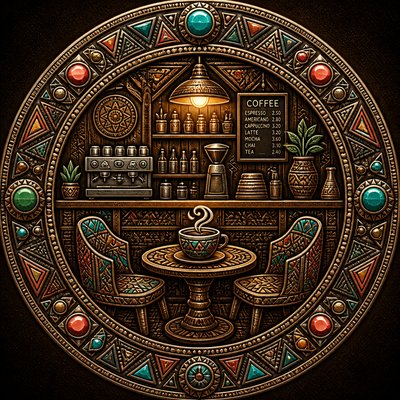 cozy cafe interior with warm lighting